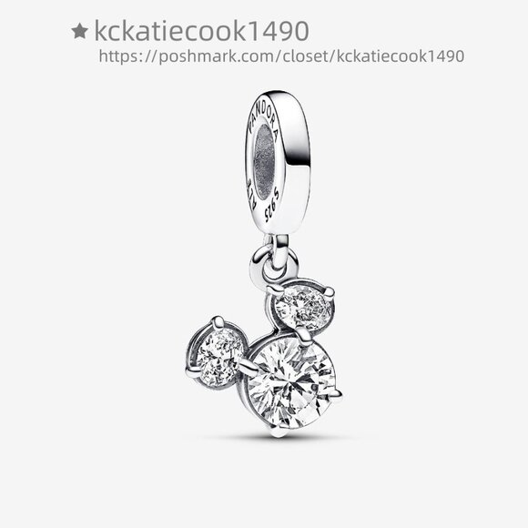 Pandora Disney Mickey Mouse Sparkling Head Silhouette Dangle Charm - Picture 1 of 5